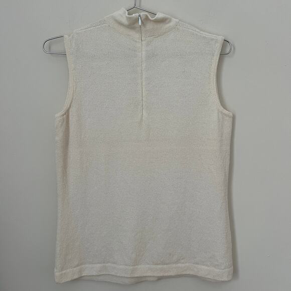 St. John Basics Cream Mock Neck Sleeveless Knit Sweater Top Size 8 - Picture 2 of 9